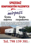MIRPASZ - Sprzedaż komponentów Paszowych -Śruta sojowa HIPRO 46 % Białka,  Śruta rzepakowa, Śruta słonecznikowa.  