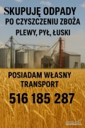 Jesteśmy zainteresowani zakupem odpadów po czyszczeniu zboża (plewy, pył, odsiewy itp.).
