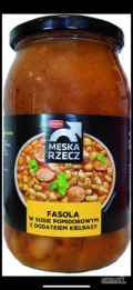 Fasolka w sosie pomidorowym z dodatkiem kiełbasy 900 ml produkt sporządzony ugotowany z ziaren fasoli z pokrojoną w plastry kiełbasa z...