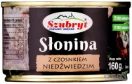 Słonina z czosnkiem niedźwiedzim w formie konserwy (160 g) to aromatyczna i tradycyjna przekąska idealna do smarowania pieczywa....