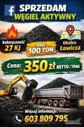Sprzedam wegiel aktywny 27 KJ kaloryczność dostępne 100 ton