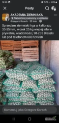 Sprzedam ziemniaki Irga w kalibrażu 35-50, worek 25 kg więcej pod numerem telefonu cena do negocjacji